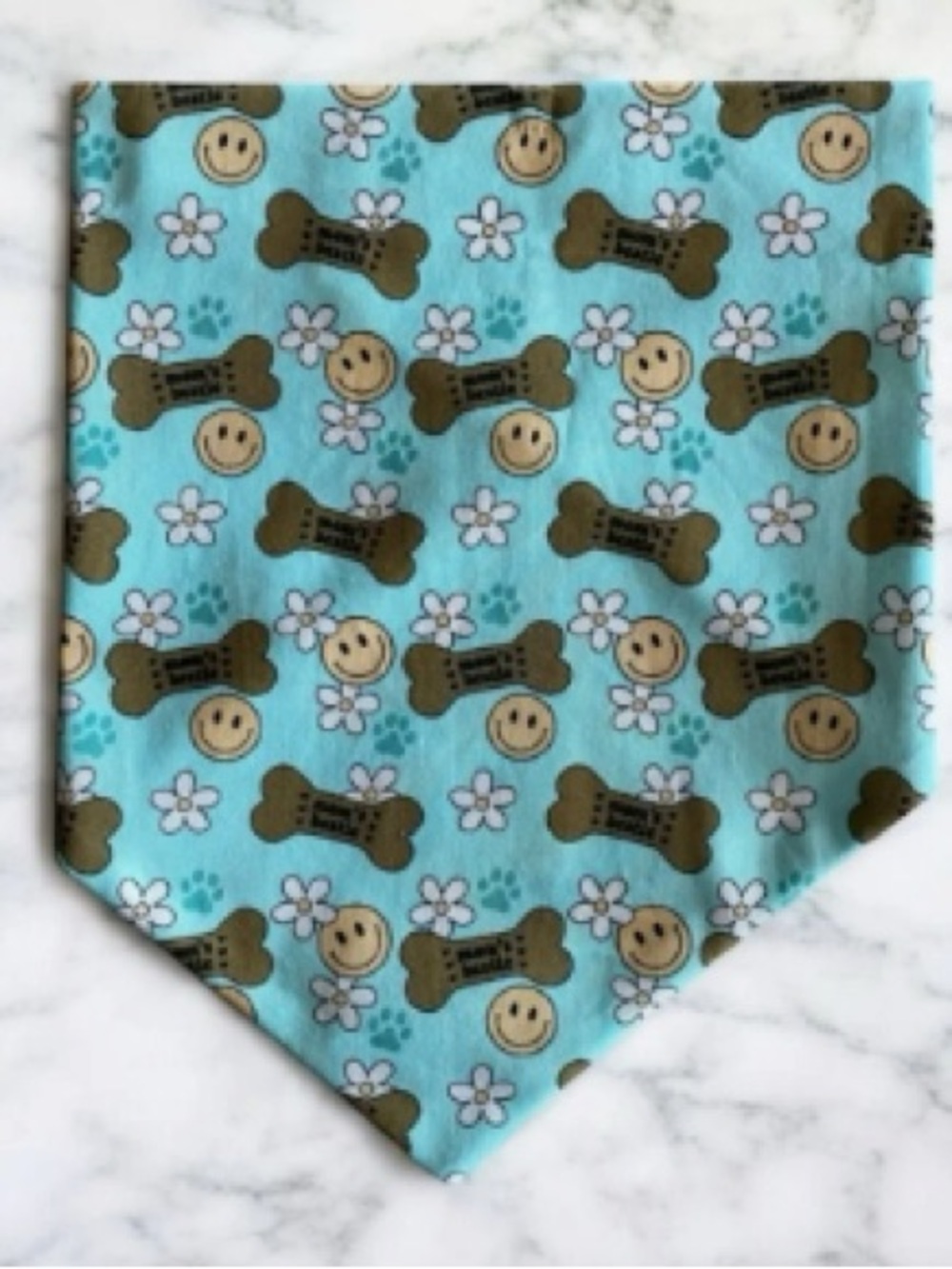 Blue Dog Bandana with Bone & Smile Print